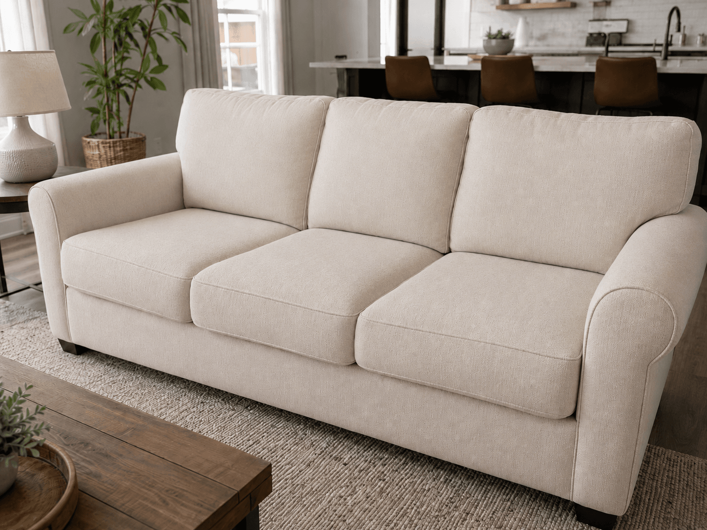 After couch cleaning showing a clean beige sofa in a Perth home